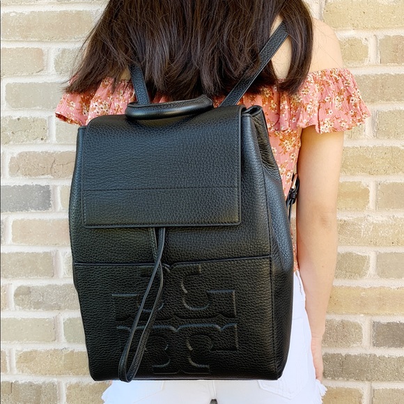 Tory Burch Handbags - Tory Burch Bombe T Flap Leather Backpack Black